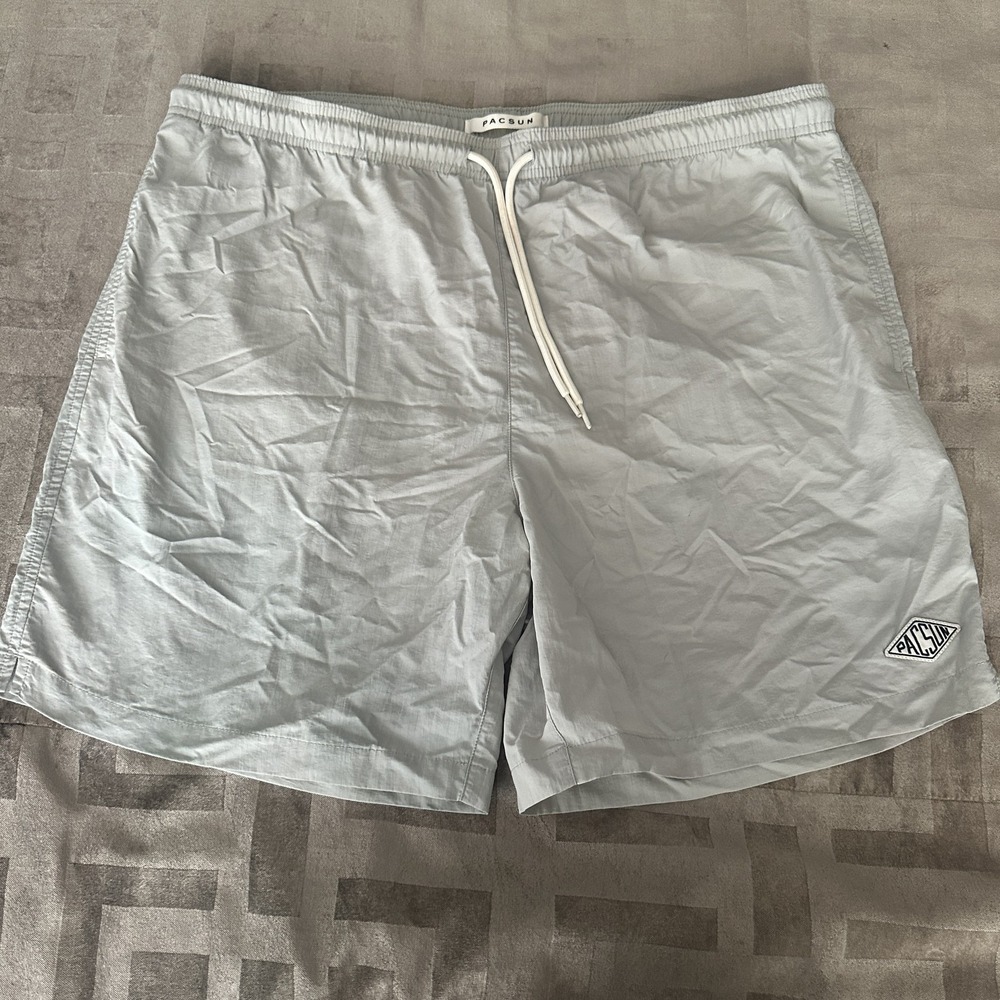 PacSun Shorts Mens XL Gray Solid Swim Trunks Mesh Lined Drawstring Elastic Waist